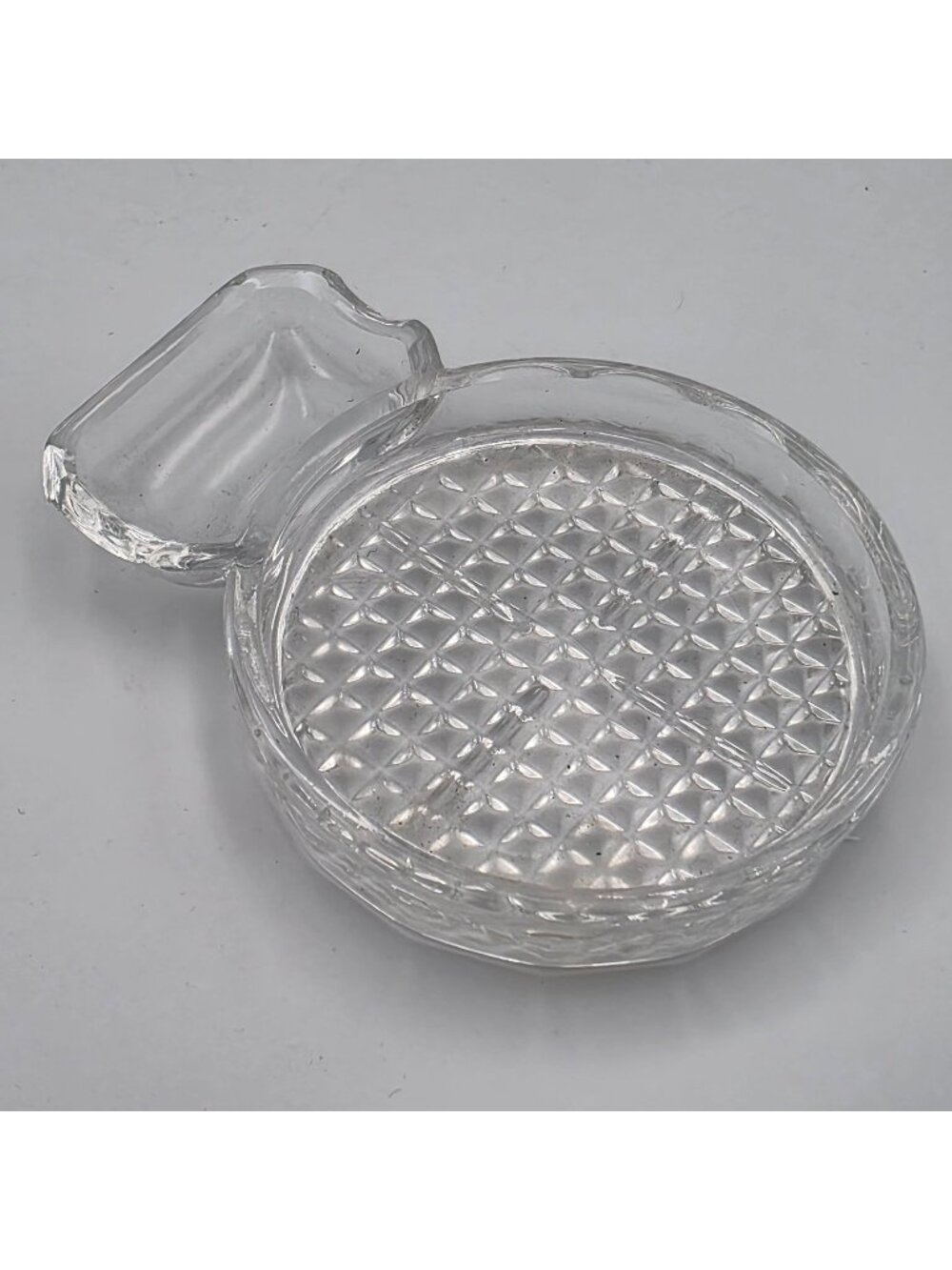 Vintage Clear Glass Diamond Pattern Ashtray and Cup Holder 3.5"
